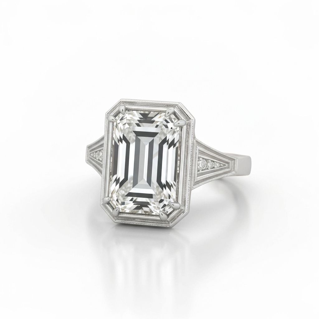 Emerald diamond shape engagement ring